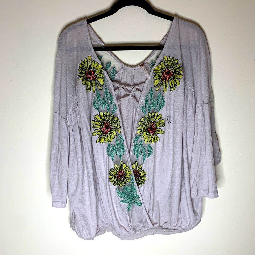 FREE PEOPLE Embroidered Sunflower Top